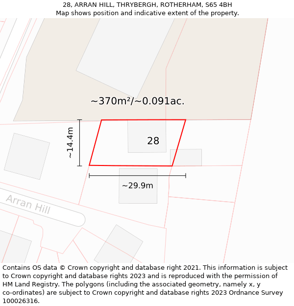 28, ARRAN HILL, THRYBERGH, ROTHERHAM, S65 4BH: Plot and title map