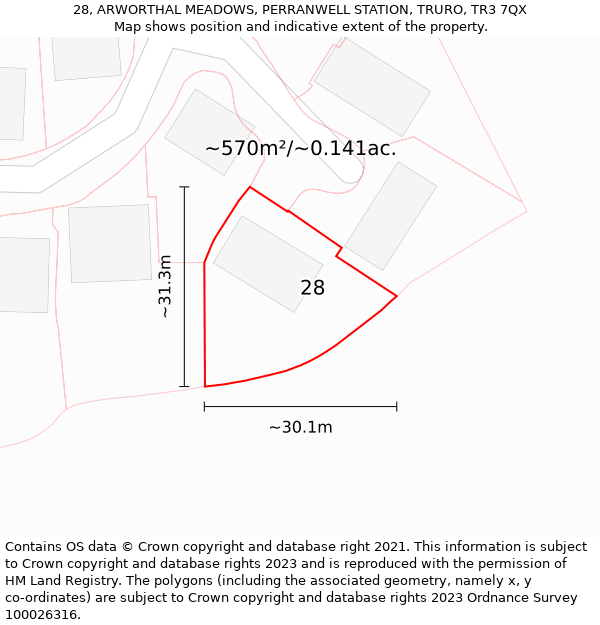 28, ARWORTHAL MEADOWS, PERRANWELL STATION, TRURO, TR3 7QX: Plot and title map