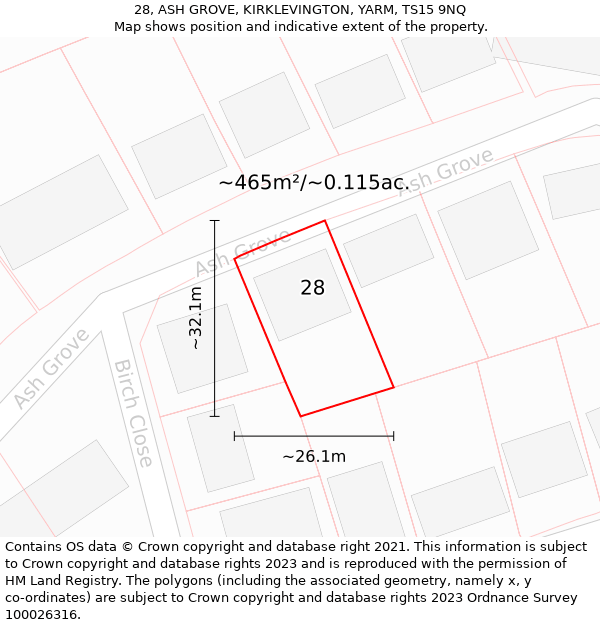 28, ASH GROVE, KIRKLEVINGTON, YARM, TS15 9NQ: Plot and title map