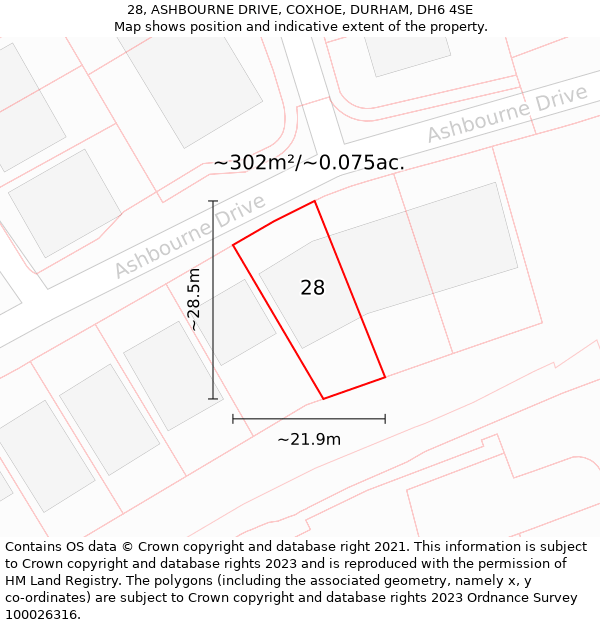 28, ASHBOURNE DRIVE, COXHOE, DURHAM, DH6 4SE: Plot and title map