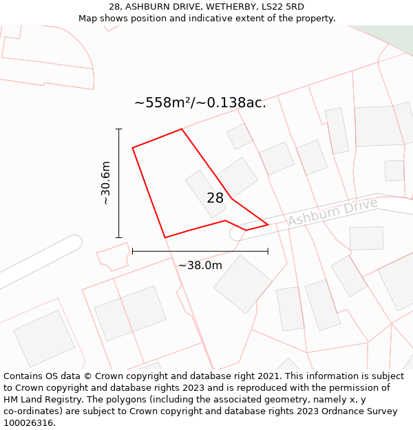28, ASHBURN DRIVE, WETHERBY, LS22 5RD: Plot and title map