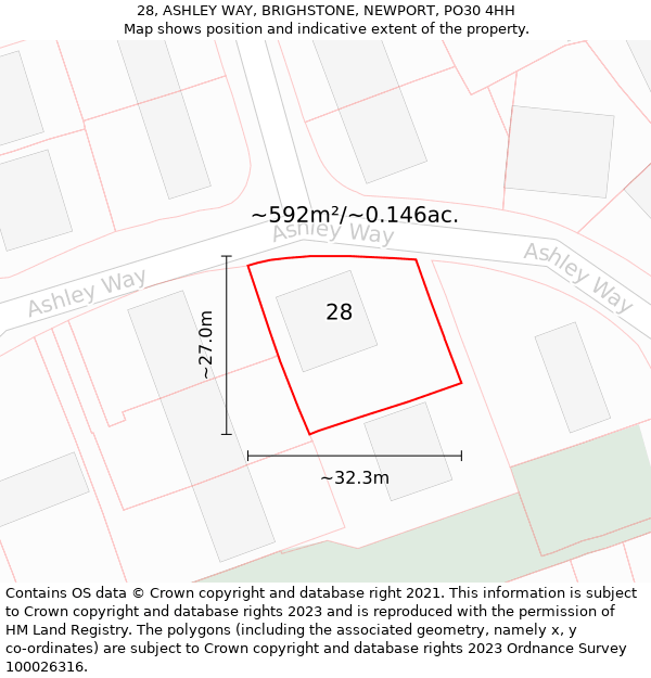 28, ASHLEY WAY, BRIGHSTONE, NEWPORT, PO30 4HH: Plot and title map