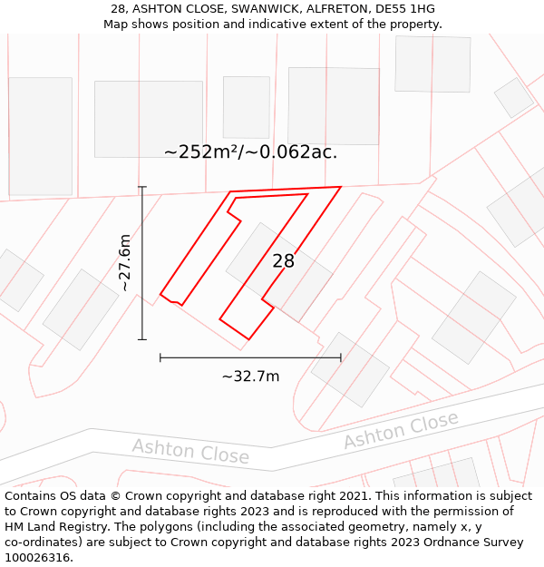 28, ASHTON CLOSE, SWANWICK, ALFRETON, DE55 1HG: Plot and title map