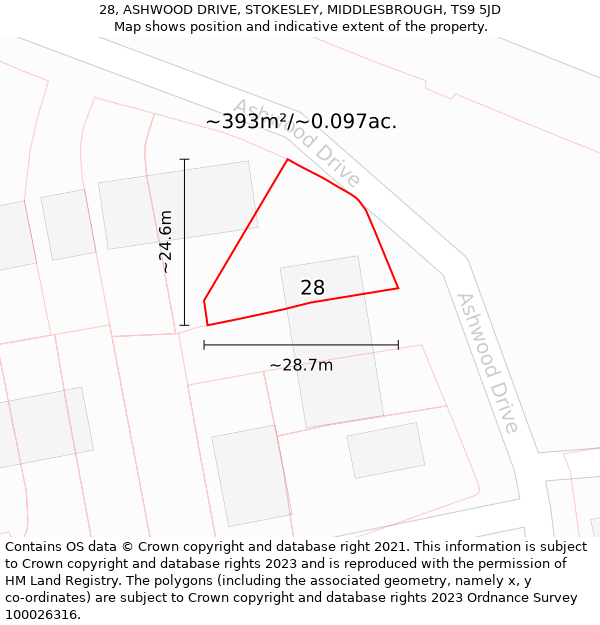 28, ASHWOOD DRIVE, STOKESLEY, MIDDLESBROUGH, TS9 5JD: Plot and title map