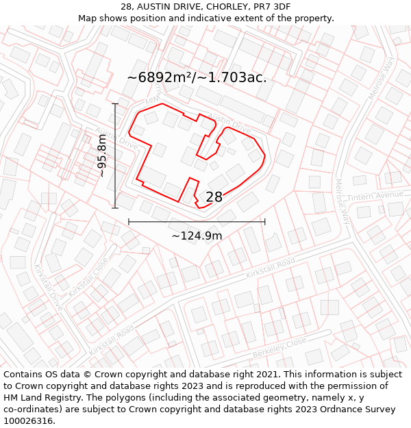 28, AUSTIN DRIVE, CHORLEY, PR7 3DF: Plot and title map