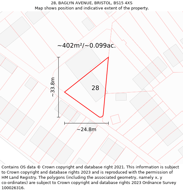 28, BAGLYN AVENUE, BRISTOL, BS15 4XS: Plot and title map