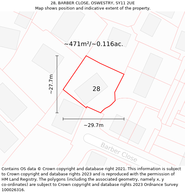 28, BARBER CLOSE, OSWESTRY, SY11 2UE: Plot and title map