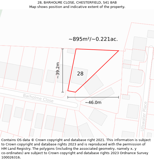 28, BARHOLME CLOSE, CHESTERFIELD, S41 8AB: Plot and title map