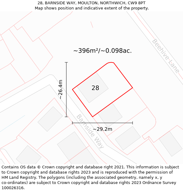 28, BARNSIDE WAY, MOULTON, NORTHWICH, CW9 8PT: Plot and title map