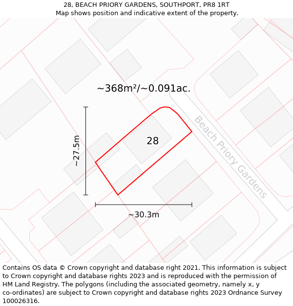 28, BEACH PRIORY GARDENS, SOUTHPORT, PR8 1RT: Plot and title map