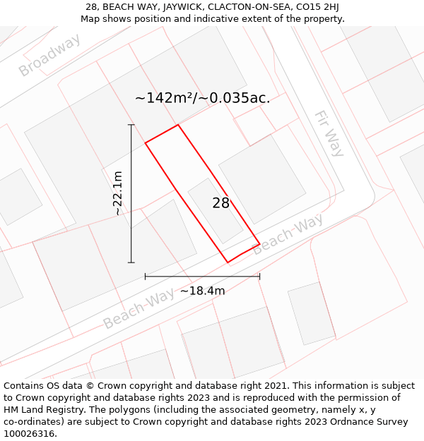 28, BEACH WAY, JAYWICK, CLACTON-ON-SEA, CO15 2HJ: Plot and title map
