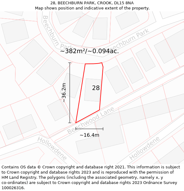 28, BEECHBURN PARK, CROOK, DL15 8NA: Plot and title map