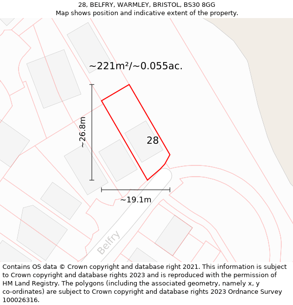 28, BELFRY, WARMLEY, BRISTOL, BS30 8GG: Plot and title map