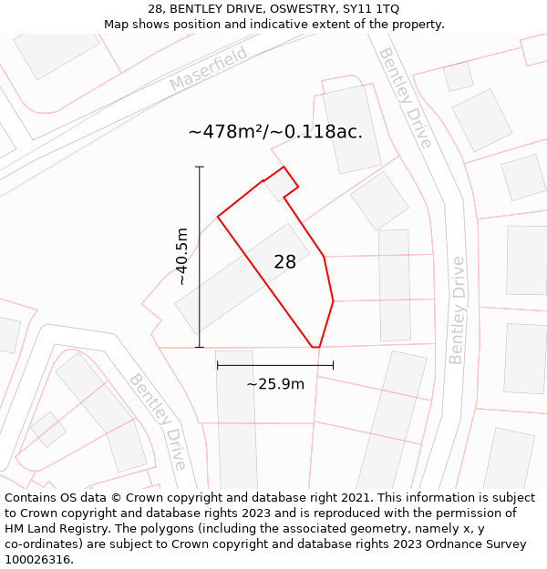 28, BENTLEY DRIVE, OSWESTRY, SY11 1TQ: Plot and title map