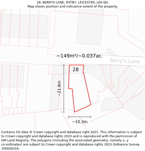 28, BERRYS LANE, RATBY, LEICESTER, LE6 0JA: Plot and title map