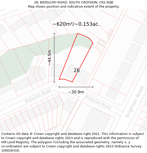 28, BIDDULPH ROAD, SOUTH CROYDON, CR2 6QB: Plot and title map