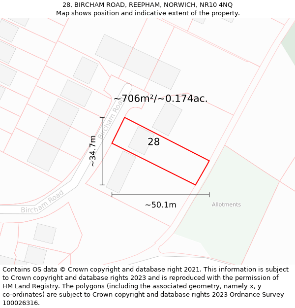 28, BIRCHAM ROAD, REEPHAM, NORWICH, NR10 4NQ: Plot and title map