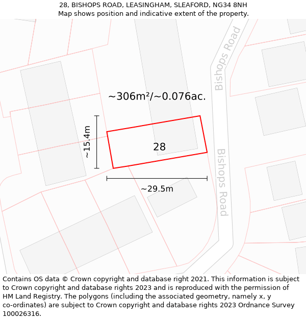 28, BISHOPS ROAD, LEASINGHAM, SLEAFORD, NG34 8NH: Plot and title map