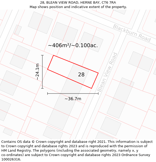 28, BLEAN VIEW ROAD, HERNE BAY, CT6 7RA: Plot and title map