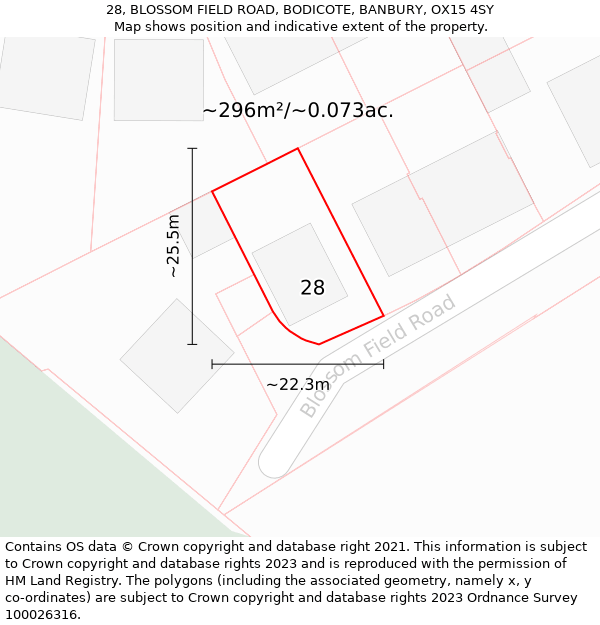 28, BLOSSOM FIELD ROAD, BODICOTE, BANBURY, OX15 4SY: Plot and title map