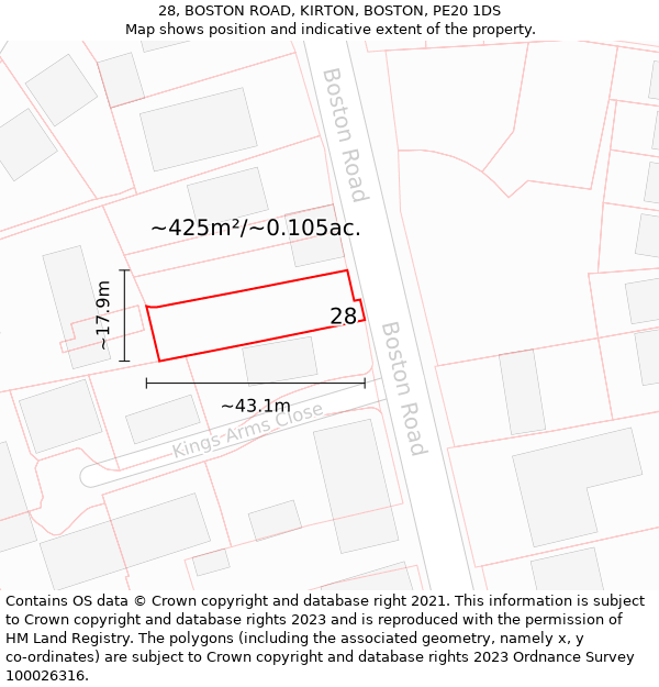 28, BOSTON ROAD, KIRTON, BOSTON, PE20 1DS: Plot and title map