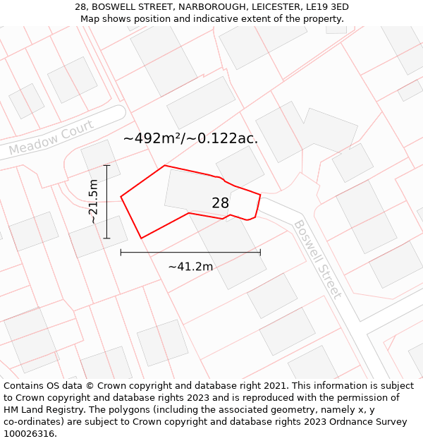 28, BOSWELL STREET, NARBOROUGH, LEICESTER, LE19 3ED: Plot and title map