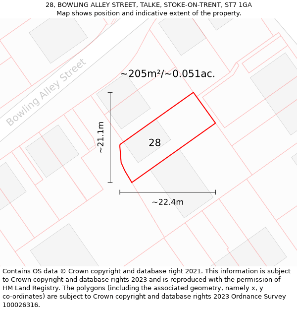 28, BOWLING ALLEY STREET, TALKE, STOKE-ON-TRENT, ST7 1GA: Plot and title map