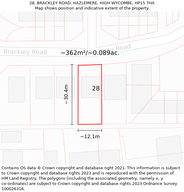 28, BRACKLEY ROAD, HAZLEMERE, HIGH WYCOMBE, HP15 7HA: Plot and title map