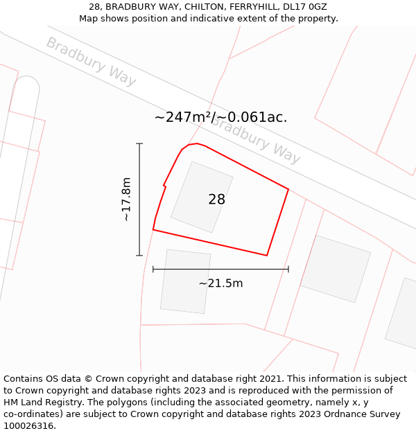 28, BRADBURY WAY, CHILTON, FERRYHILL, DL17 0GZ: Plot and title map