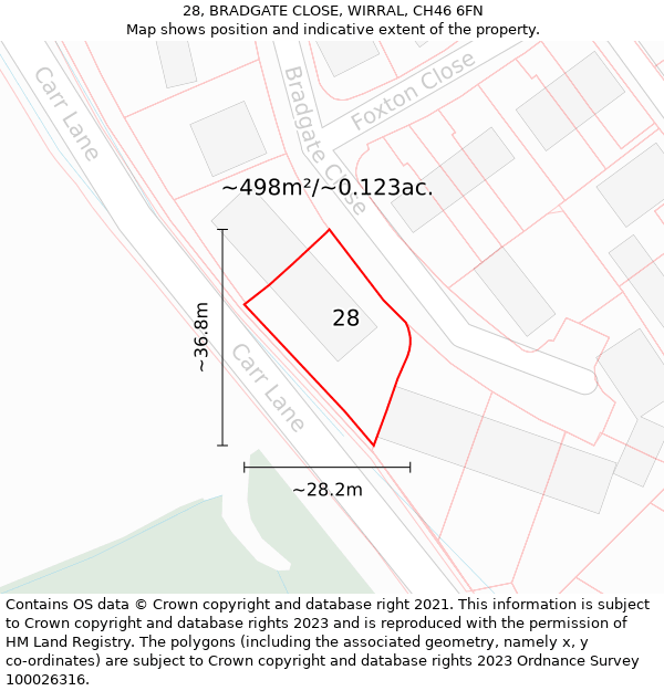 28, BRADGATE CLOSE, WIRRAL, CH46 6FN: Plot and title map