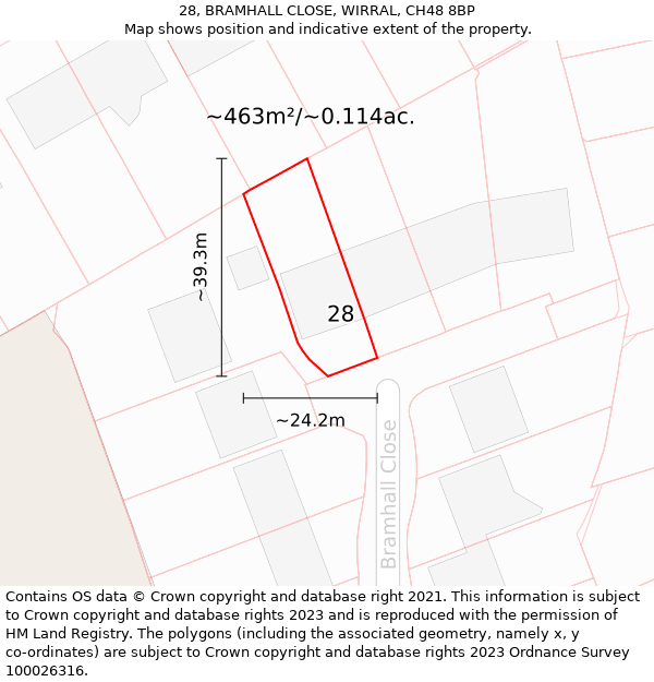 28, BRAMHALL CLOSE, WIRRAL, CH48 8BP: Plot and title map