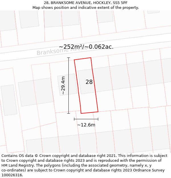 28, BRANKSOME AVENUE, HOCKLEY, SS5 5PF: Plot and title map