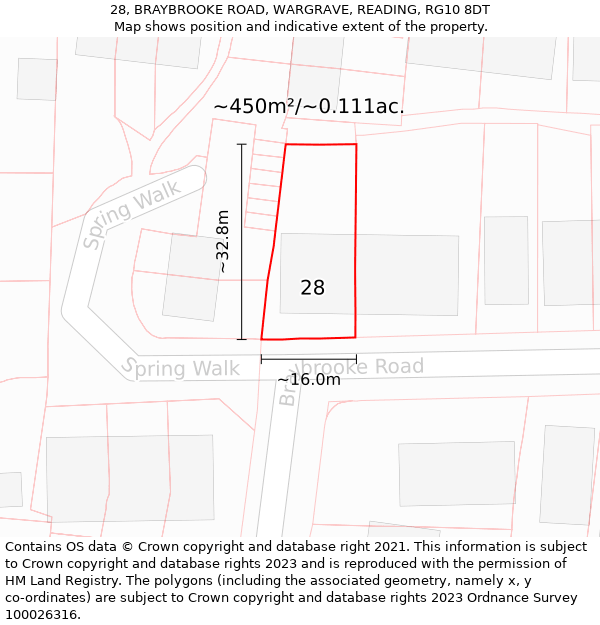 28, BRAYBROOKE ROAD, WARGRAVE, READING, RG10 8DT: Plot and title map