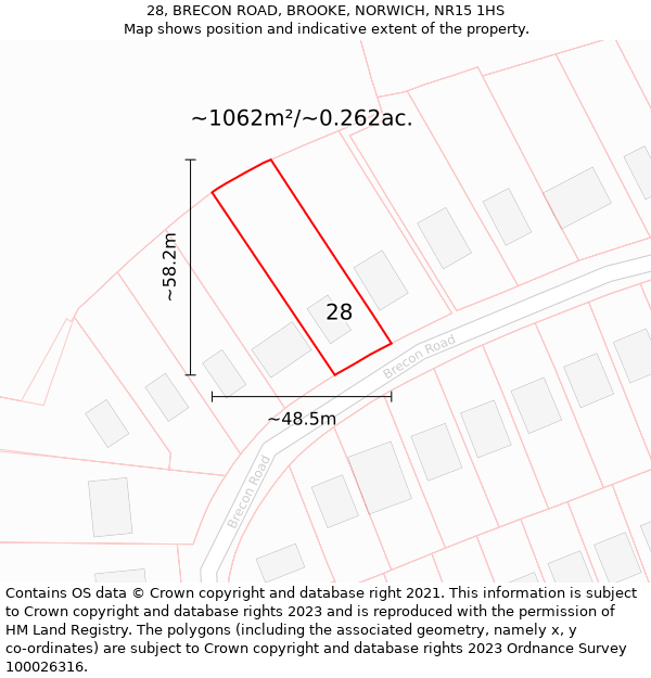 28, BRECON ROAD, BROOKE, NORWICH, NR15 1HS: Plot and title map