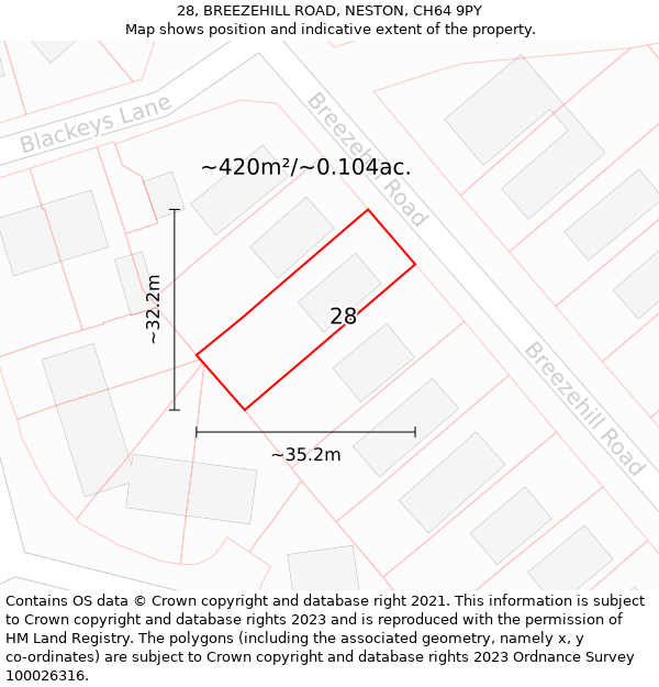 28, BREEZEHILL ROAD, NESTON, CH64 9PY: Plot and title map