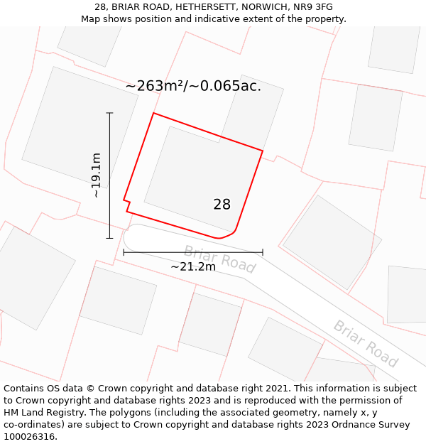 28, BRIAR ROAD, HETHERSETT, NORWICH, NR9 3FG: Plot and title map