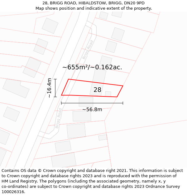 28, BRIGG ROAD, HIBALDSTOW, BRIGG, DN20 9PD: Plot and title map