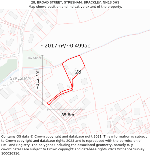 28, BROAD STREET, SYRESHAM, BRACKLEY, NN13 5HS: Plot and title map