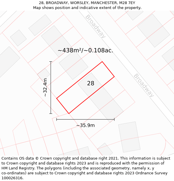 28, BROADWAY, WORSLEY, MANCHESTER, M28 7EY: Plot and title map