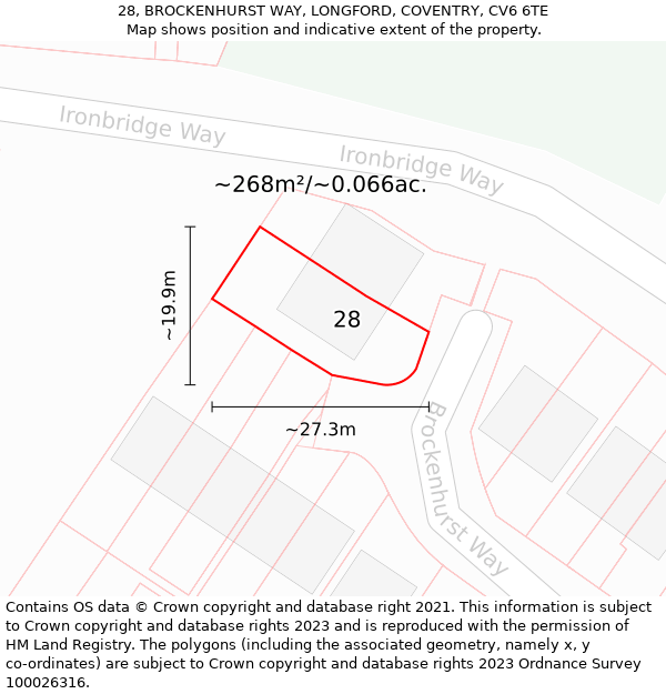 28, BROCKENHURST WAY, LONGFORD, COVENTRY, CV6 6TE: Plot and title map