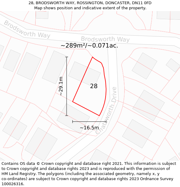 28, BRODSWORTH WAY, ROSSINGTON, DONCASTER, DN11 0FD: Plot and title map