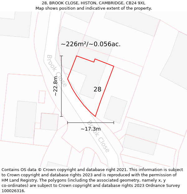 28, BROOK CLOSE, HISTON, CAMBRIDGE, CB24 9XL: Plot and title map