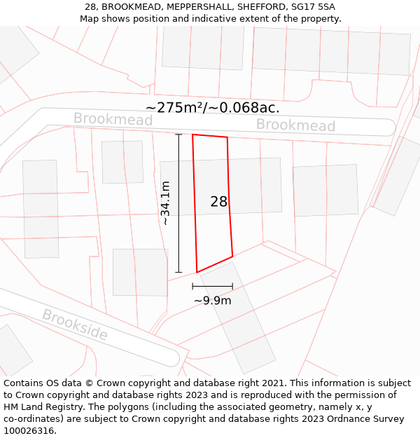 28, BROOKMEAD, MEPPERSHALL, SHEFFORD, SG17 5SA: Plot and title map