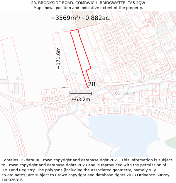 28, BROOKSIDE ROAD, COMBWICH, BRIDGWATER, TA5 2QW: Plot and title map