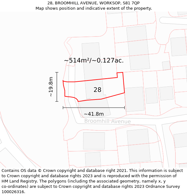 28, BROOMHILL AVENUE, WORKSOP, S81 7QP: Plot and title map