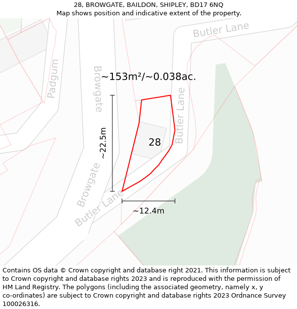 28, BROWGATE, BAILDON, SHIPLEY, BD17 6NQ: Plot and title map