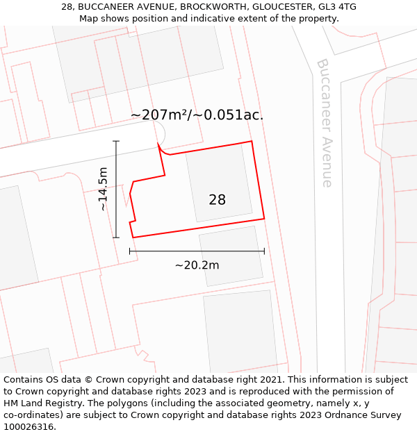 28, BUCCANEER AVENUE, BROCKWORTH, GLOUCESTER, GL3 4TG: Plot and title map