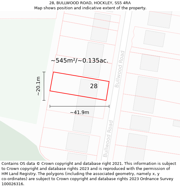 28, BULLWOOD ROAD, HOCKLEY, SS5 4RA: Plot and title map