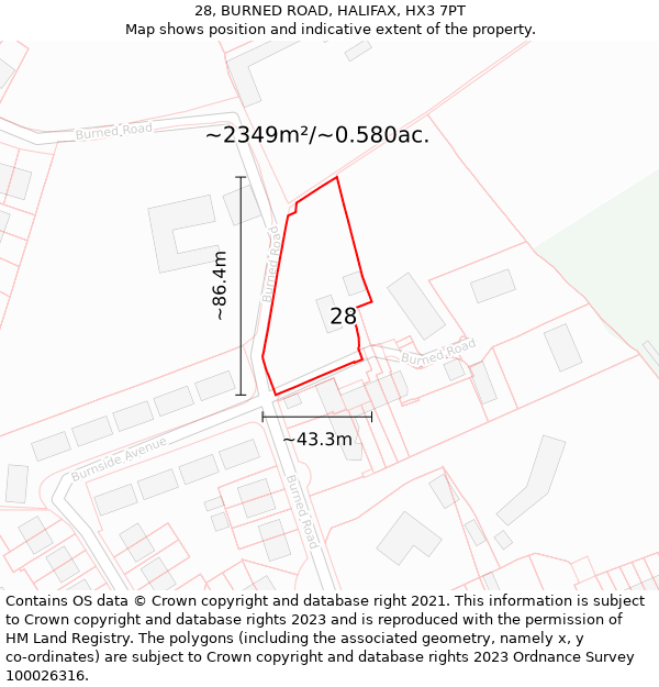 28, BURNED ROAD, HALIFAX, HX3 7PT: Plot and title map