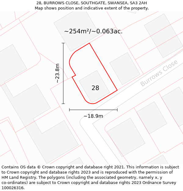 28, BURROWS CLOSE, SOUTHGATE, SWANSEA, SA3 2AH: Plot and title map